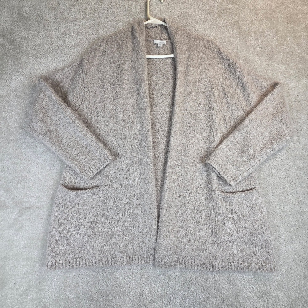 Pure Jill J Jill Open Front Cardigan MP Tan Boucle Wool Blend Pockets Cozy